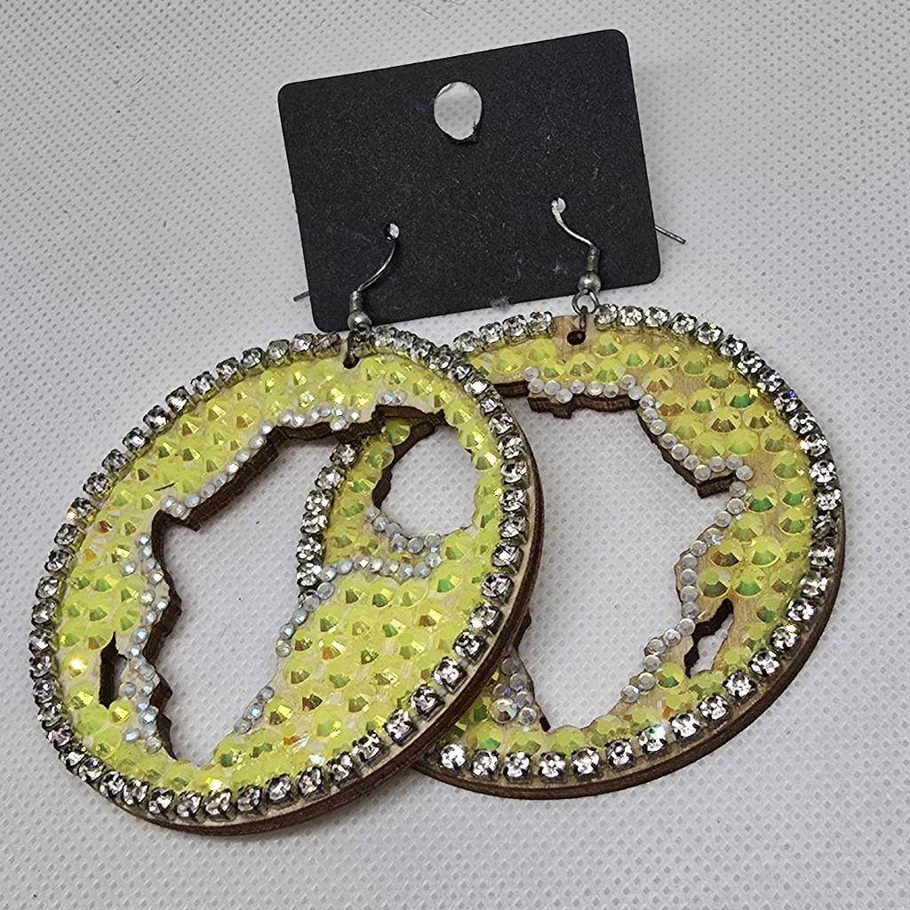 Yellow Africa Cut Out Earrings With Bling